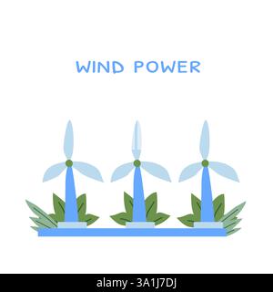Clean energy: illustration of wind turbines with eco-friendly design. Stock Vector