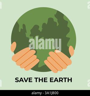 Save the earth: hands holding the planet illustration for environmental awareness. Stock Vector