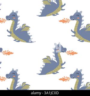 Cute dragon pattern design for children's room decor and fabrics. Stock Vector