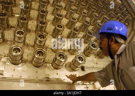 Reactors face showing 392 coolants channel assemblies during construction of power station in unit 3&4 of Tarapur Atomic Power Station, Tarapur, Bomba Stock Photo