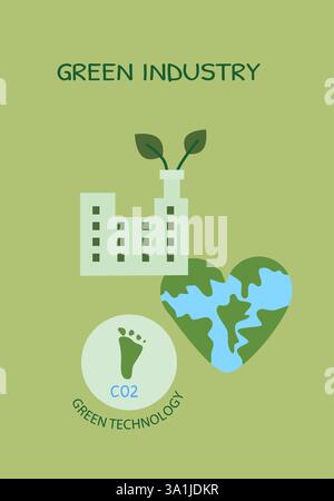 Sustainable green industry: eco-friendly technology for reducing co2 emissions. Stock Vector