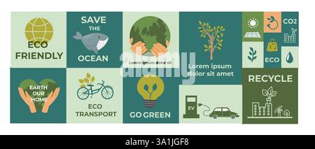 Sustainable living: eco friendly, save the ocean, recycle and go green concepts. Stock Vector