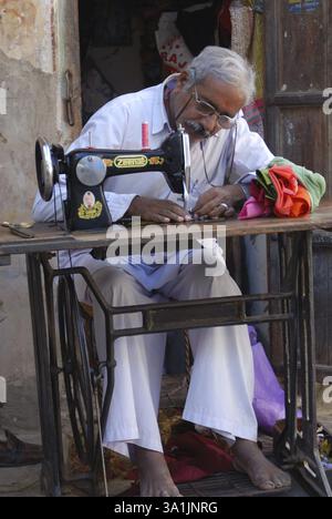 Tailor on sewing machine, Rajasthan, India, Asia Stock Photo