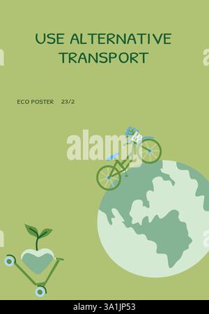 Promote eco-friendly alternative transport with bicycle and scooter on earth. Stock Vector