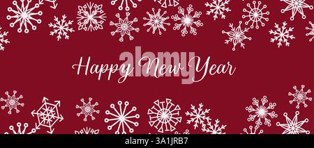 Happy New Year snowflakes abstract greeting card with falling flakes. Banner or background for winter holidays. Stock Vector