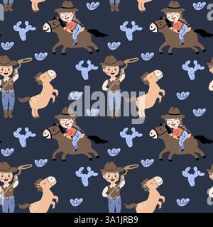 Playful cowboy and horse pattern for children's design and decor. Stock Vector