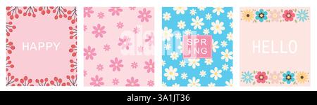 Hello spring. Postcards with spring flowers. Vector template. Stock Vector