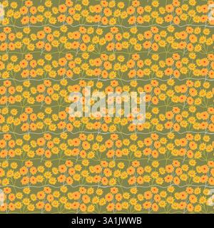 Seamless yellow and orange floral pattern with sunflowers and daisies. Stock Vector
