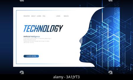 Technological digital AI concept. Vector landing page. Stock Vector