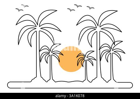 Palm tree continuous one line art drawing with editable stroke vector Icon. Stock Vector