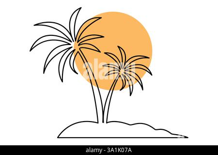 Palm tree continuous one line art drawing with editable stroke vector Icon. Stock Vector