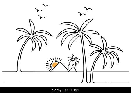 Palm tree continuous one line art drawing with editable stroke vector Icon. Stock Vector