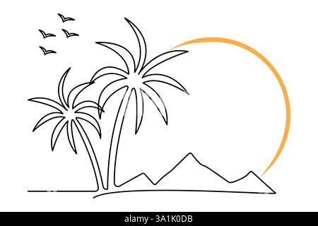 Palm tree continuous one line art drawing with editable stroke vector Icon. Stock Vector