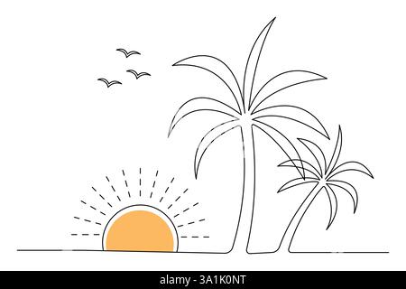 Palm tree continuous one line art drawing with editable stroke vector Icon. Stock Vector