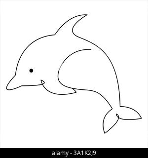 Continuous one line art drawing minimalist dolphin fish vector swimming abstract hand drawn outline vector Stock Vector