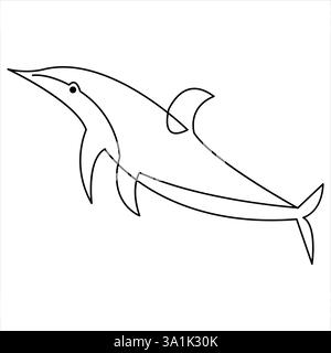 Continuous one line art drawing minimalist dolphin fish vector swimming abstract hand drawn outline vector Stock Vector