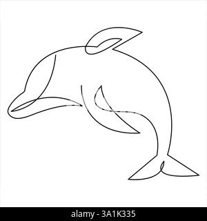 Continuous one line art drawing minimalist dolphin fish vector swimming abstract hand drawn outline vector Stock Vector