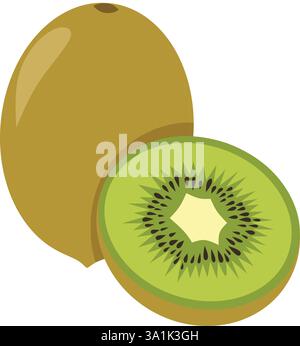 Whole and sliced ​​kiwi isolated on white background Stock Vector