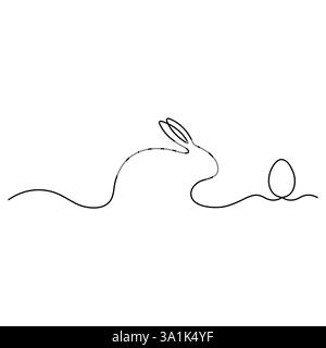 Continuous single line art drawing of Easter eggs and rabbit outline vector Stock Vector