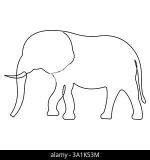 Continuous single line drawing of elephant wild animal national park conservation, Safari zoo concept outline vector illustration Stock Vector