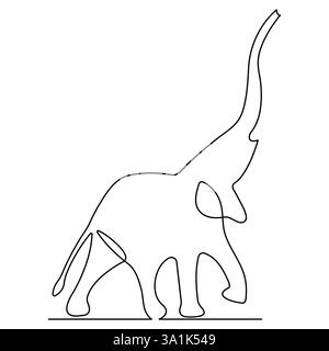 Continuous single line drawing of elephant wild animal national park conservation, Safari zoo concept outline vector illustration Stock Vector