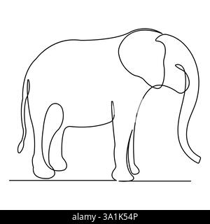 Continuous single line drawing of elephant wild animal national park conservation, Safari zoo concept outline vector illustration Stock Vector