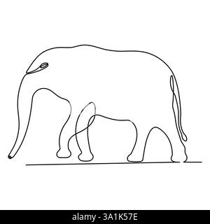 Continuous single line drawing of elephant wild animal national park conservation, Safari zoo concept outline vector illustration Stock Vector