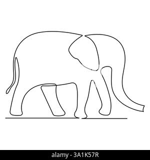 Continuous single line drawing of elephant wild animal national park conservation, Safari zoo concept outline vector illustration Stock Vector