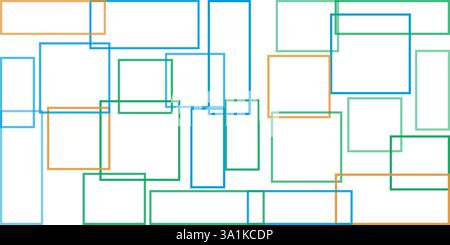 Simple Overlapping Rectangular Frames of Various Sizes, Colored in Green, Brown and Blue - Geometric Shapes Pattern, Texture on Wide Scale White Backg Stock Vector