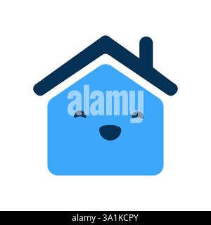 A cute happy house icon clipart with smiling face designed in a simple, flat style. The blue and black color scheme adds a friendly and inviting touch Stock Vector