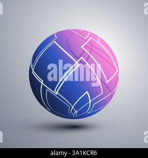 Abstract Pink and Blue Translucent Patterned Lit Globe Design with Intersecting White Squares, Grid of Overlapping Rectangular Outlines on a Gray Grad Stock Vector