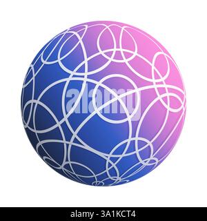 Abstract glowing purple sphere of tangled curvy, circular white lines on a grey background - Vector Clip-Art Template Isolated on White Background Stock Vector