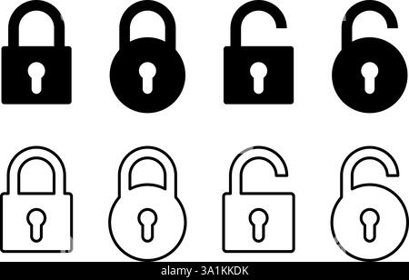 set of opened and locked padlock icons. Vector illustration Stock Vector