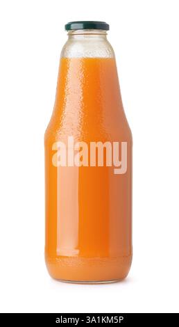 Front view of pumpkin juice glass bottle isolated on white Stock Photo