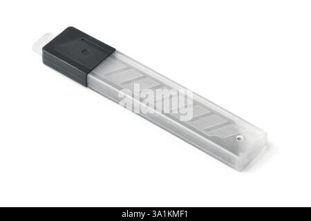 Packaging of replacement box cutter blades isolated on white Stock Photo