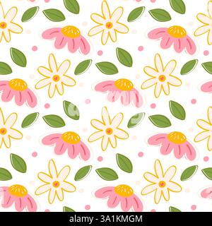 Whimsical Wildflower Seamless Pattern in Cottagecore Style Colorful Hand Drawn Floral Design for Fabric and Packaging Stock Vector