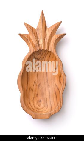 Top view of empty pineapple shaped wood serving bowl isolated on white Stock Photo