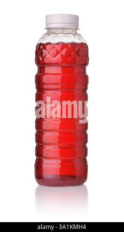 Front view of red fruit drink in plastic bottle isolated on white Stock Photo