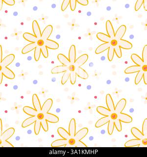 Golden Daisy Seamless Pattern with Soft Pastel Colors Boho Floral Digital Paper for Wrapping Paper and Crafts Stock Vector