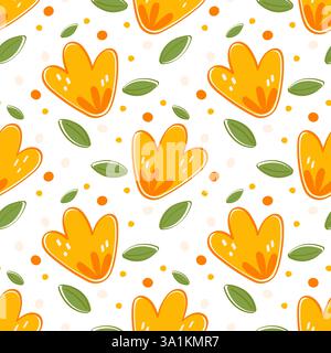 Orange Blossom Seamless Pattern with Greenery Cute Hand Drawn Floral Print for Fabric and Wallpaper Stock Vector