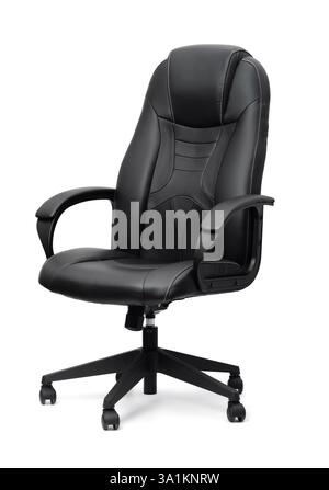 Black leather ergonomic office armchair isolated on white Stock Photo