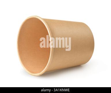 Lying empty brown disposable paper cup isolated on white Stock Photo