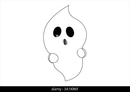 Continuous one line art drawing of ghost design. Spooky Halloween monster vector illustration Stock Vector