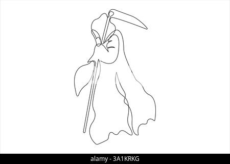 Continuous one line art drawing of ghost design. Spooky Halloween monster vector illustration Stock Vector