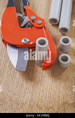 Pipe cutter with cutted pipes Stock Photo