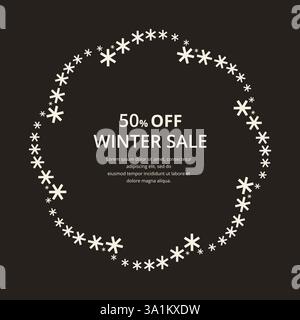 Black grey dotted simple rosette object on white background. Design element for logo, web pages, prints, posters, template. Winter sale banner. Stock Vector