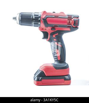 Red cordless drill driver electric screwdriver isolated on white background Stock Photo