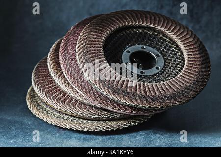 old used abrasive flap discs on metalic background Stock Photo - Alamy