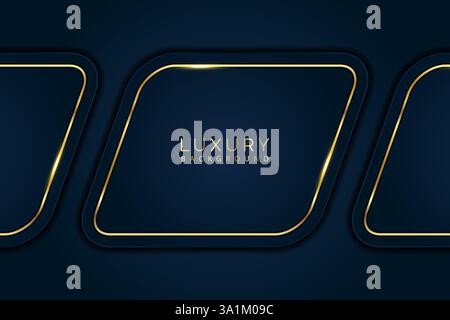 Luxury Golden lined dark blue diagonal box with blue color background Stock Vector