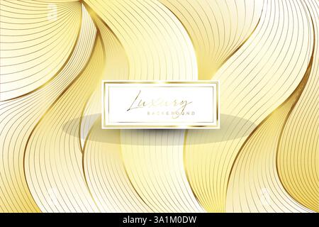 Luxury golden line waves curved background Stock Vector